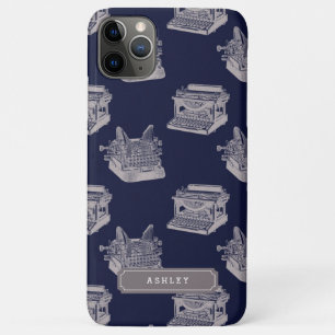 Personalised Name Blue Vintage Typewriter Pattern iPhone 11 Pro Max Case