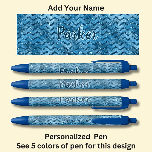 Personalised Name, Blue Zig Zag Design Black Ink Pen (Creator Uploaded)