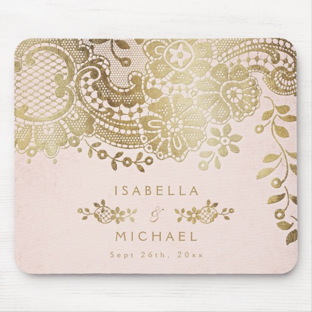 Personalised name blush gold vintage lace mouse pad (Front)