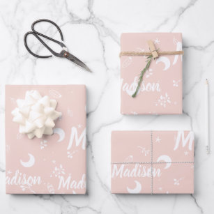 Personalised Name Blush Pink Elegant Cute Chic Wrapping Paper Sheet