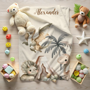 Personalised Name Boho Cute Dinosaur Baby Blanket