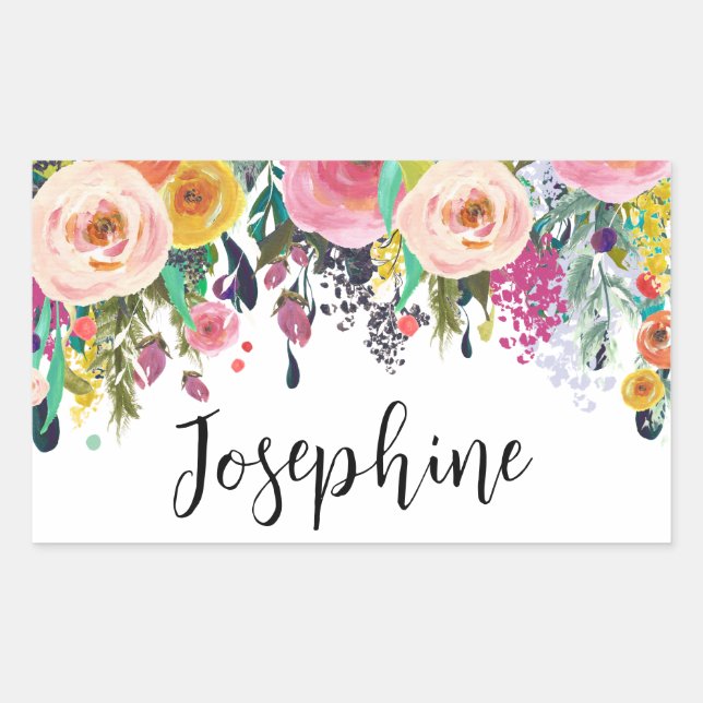 Personalised Name Boho Floral Bedroom Nursery Art Rectangular Sticker (Front)