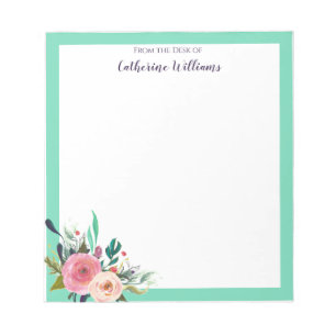 Personalised Name Boho Floral Office Stationery Notepad