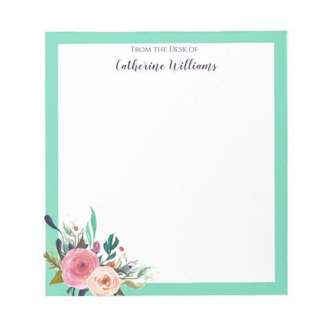 Personalised Name Boho Floral Office Stationery Notepad (Front)