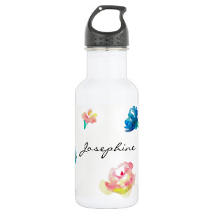 Personalised Name, Boho Flower watercolor painting 532 Ml Water Bottle