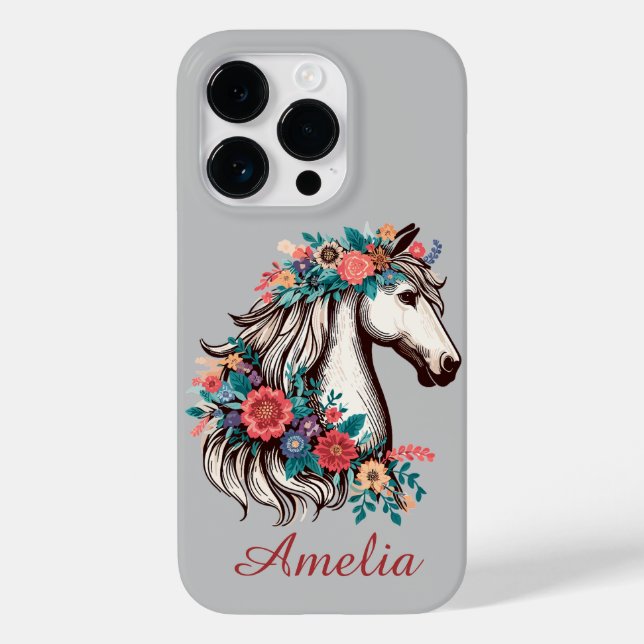 Personalised Name Boho Horse with Flowers Case-Mate iPhone Case (Back)