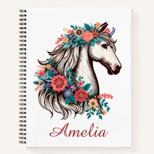 Personalised Name Boho Horse with Flowers Notebook