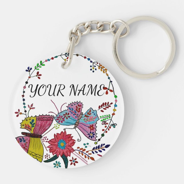Personalised Name Boho Mandala Butterfly Keychain (Back)