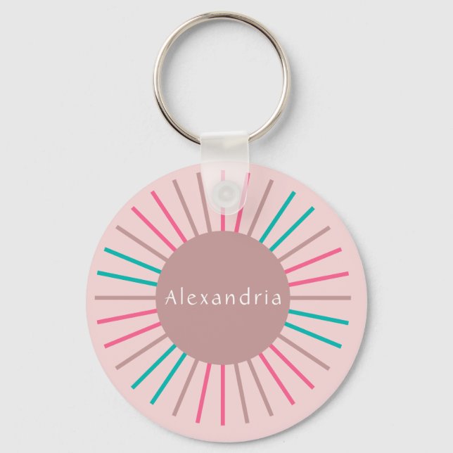 Personalised Name Boho Pastel Pink Key Ring (Front)