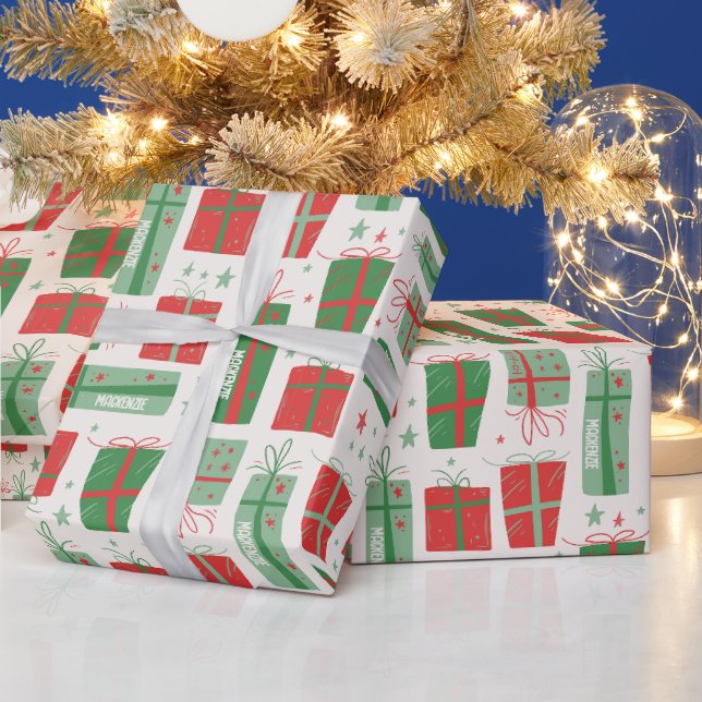 Personalised Name Boho Presents Pattern Christmas  Wrapping Paper (Holidays)