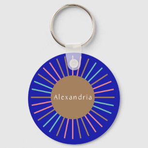 Personalised Name Boho Sun Blue Key Ring
