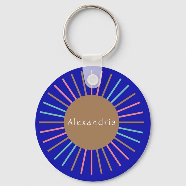 Personalised Name Boho Sun Blue Key Ring (Front)