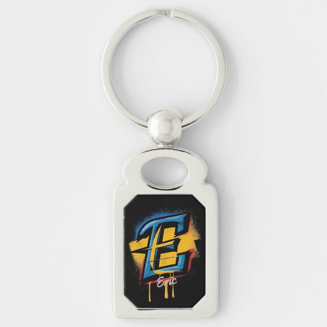 Personalised Name Bold Graffiti Initial "E" Key Ring (Front)