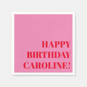 Personalised Name Bold Pink Red Modern Birthday Napkin