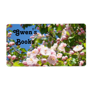 Personalised name Books tags labels Pink Blossoms