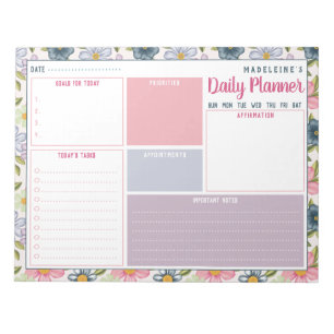Personalised Name Botanical Pattern Daily Planner Notepad
