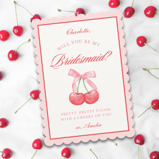 Personalised Name Bow Cherry Bridesmaid Proposal Invitation