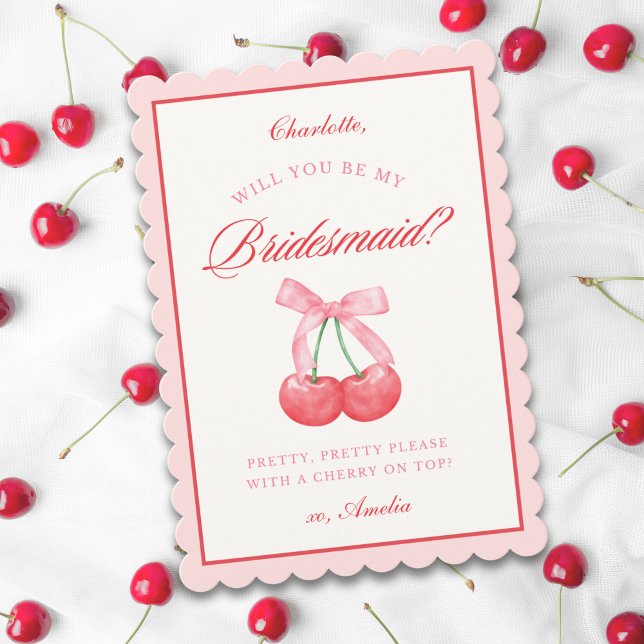 Personalised Name Bow Cherry Bridesmaid Proposal Invitation (Creator Uploaded)