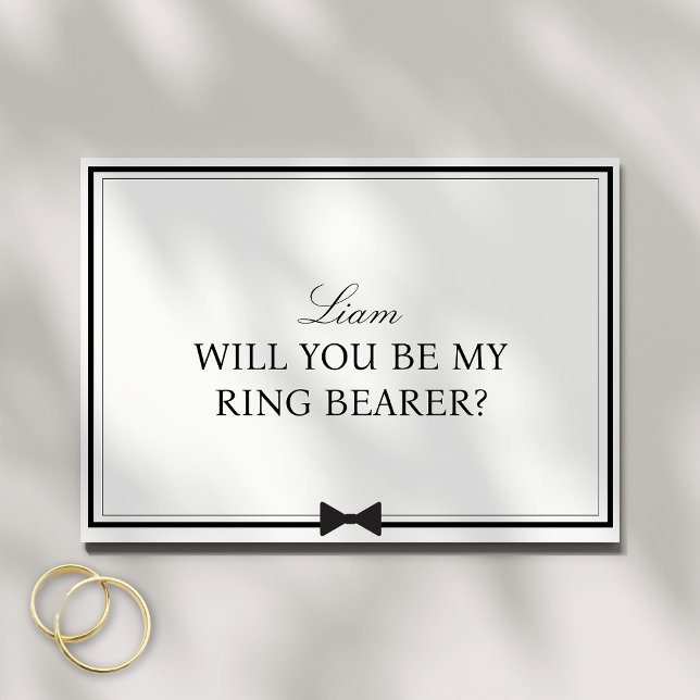 Personalised Name Bowtie Ring Bearer Proposal Card (This minimalist ring bearer card, with a chic bowtie design, is perfect for formal weddings.)