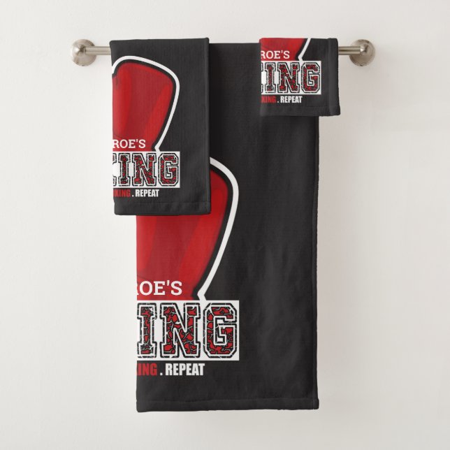 Personalised NAME Boxer Boxing Glove Prize Fighter Bath Towel Set (Insitu)
