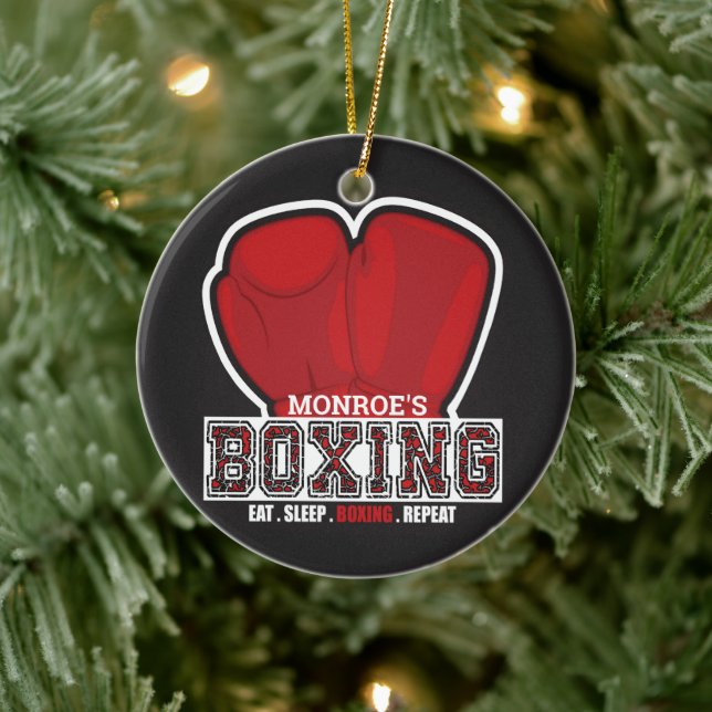Personalised NAME Boxer Boxing Glove Prize Fighter Ceramic Ornament (Tree)