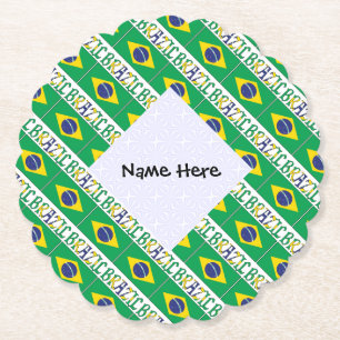 Personalised Name Brazil Flag Tiled Paper Coaster