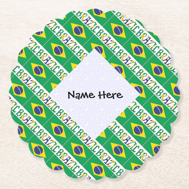Personalised Name Brazil Flag Tiled Paper Coaster (Front)