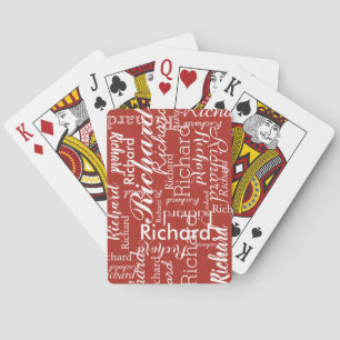 Personalised name brick-red playing cards