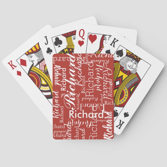 Personalised name brick-red playing cards (Back)