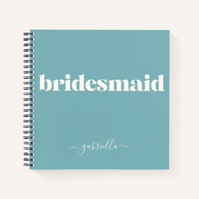 Personalised Name Bridesmaid Elegant Teal Blue Notebook (Front)
