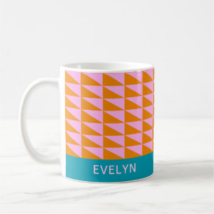 Personalised Name Bright Colourful Geometric Blue Coffee Mug