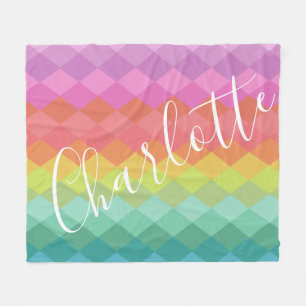 Personalised Name Bright Colourful Rainbow Geometr Fleece Blanket