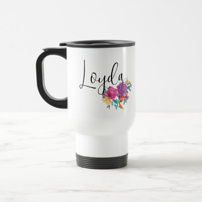 Personalised Name Bright Fiesta Floral Travel Mug (Left)