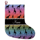 Personalised name bright rainbow glitter giraffes