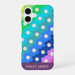 Personalised Name Bright Retro Modern Geometric iPhone 16 Case
