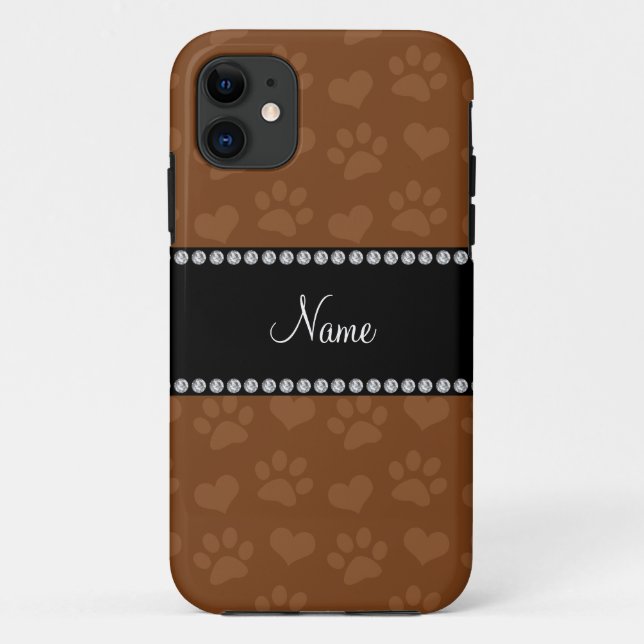Personalised name brown hearts and paw prints Case-Mate iPhone case (Back)