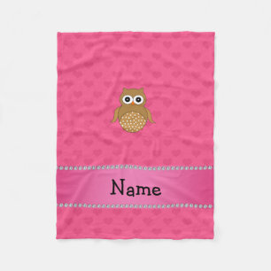 Personalised name brown owl pink hearts fleece blanket