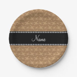 Personalised name brown skulls pattern paper plate