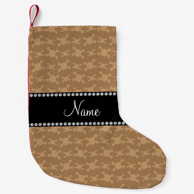 Personalised name brown skulls pattern small christmas stocking (Front)