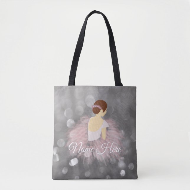 Personalised Name Brunette Ballerina Dancer Tote Bag (Front)