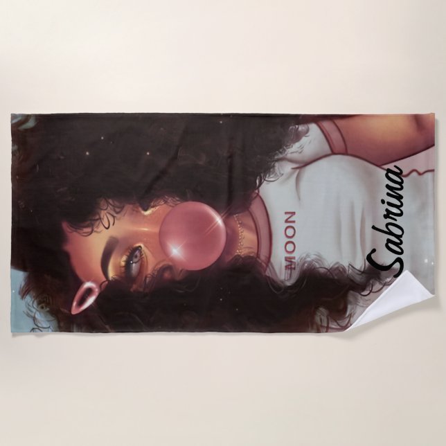 Personalised Name Bubble Black Girl Beach Towel (Front)