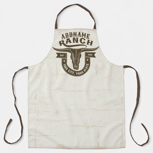 Personalised NAME Bull Steer Skull Western Ranch Apron (Front)