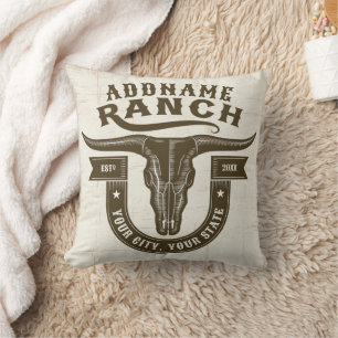 Personalised NAME Bull Steer Skull Western Ranch Cushion