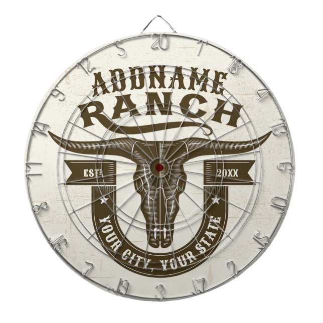 Personalised NAME Bull Steer Skull Western Ranch Dartboard (Front)