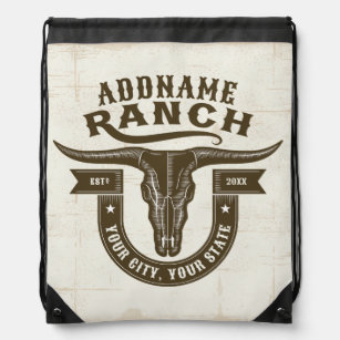 Personalised NAME Bull Steer Skull Western Ranch Drawstring Bag