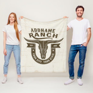 Personalised NAME Bull Steer Skull Western Ranch Fleece Blanket