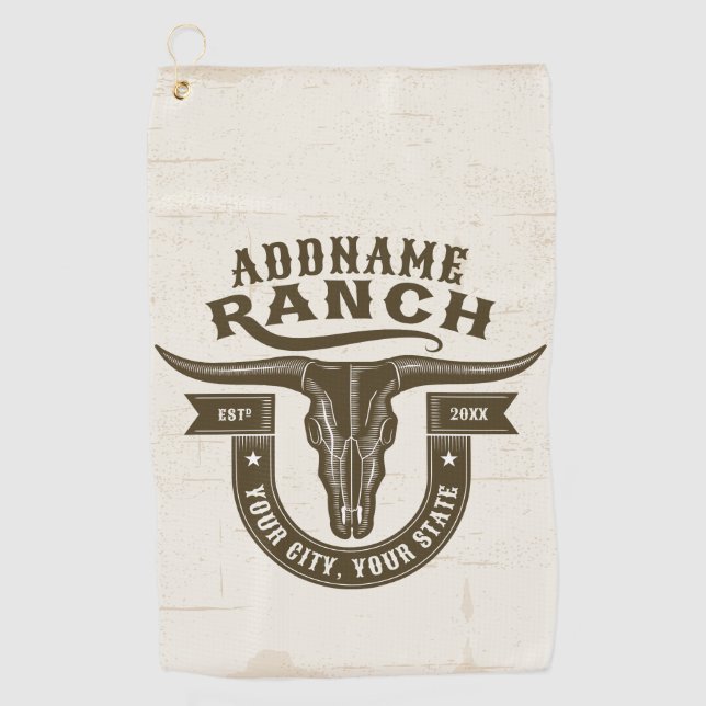 Personalised NAME Bull Steer Skull Western Ranch Golf Towel (Front)