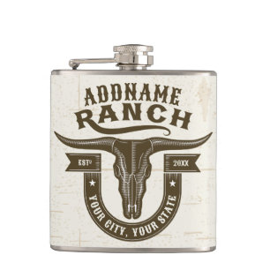 Personalised NAME Bull Steer Skull Western Ranch Hip Flask