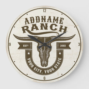 Personalised NAME Bull Steer Skull Western Ranch Large Clock