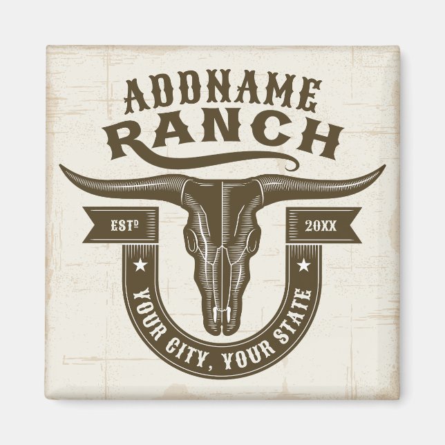 Personalised NAME Bull Steer Skull Western Ranch Magnet (Front)